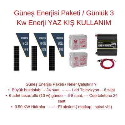 Güneş Enerjisi Paketi / Günlük 3 Kw Enerji YAZ KIŞ KULLANIM - 1