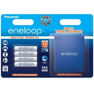 Panasonic Eneloop BK-4MCCEC4BE 4lü 750 mAh Şarj Edilebilir Pil + Pil Kutusu - 1