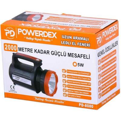 Powerdex PD-8080 Uzun Aramalı Ledli Şarjlı El Feneri 5W - 4