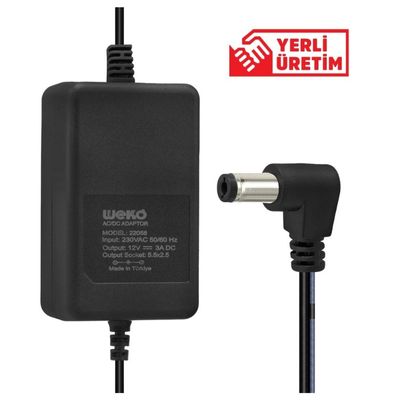 Weko 12 Volt 3 Amper 5.5*2.5 Uçlu Yerli Üretim Plastik Kasa Masaüstü Adaptör - 1